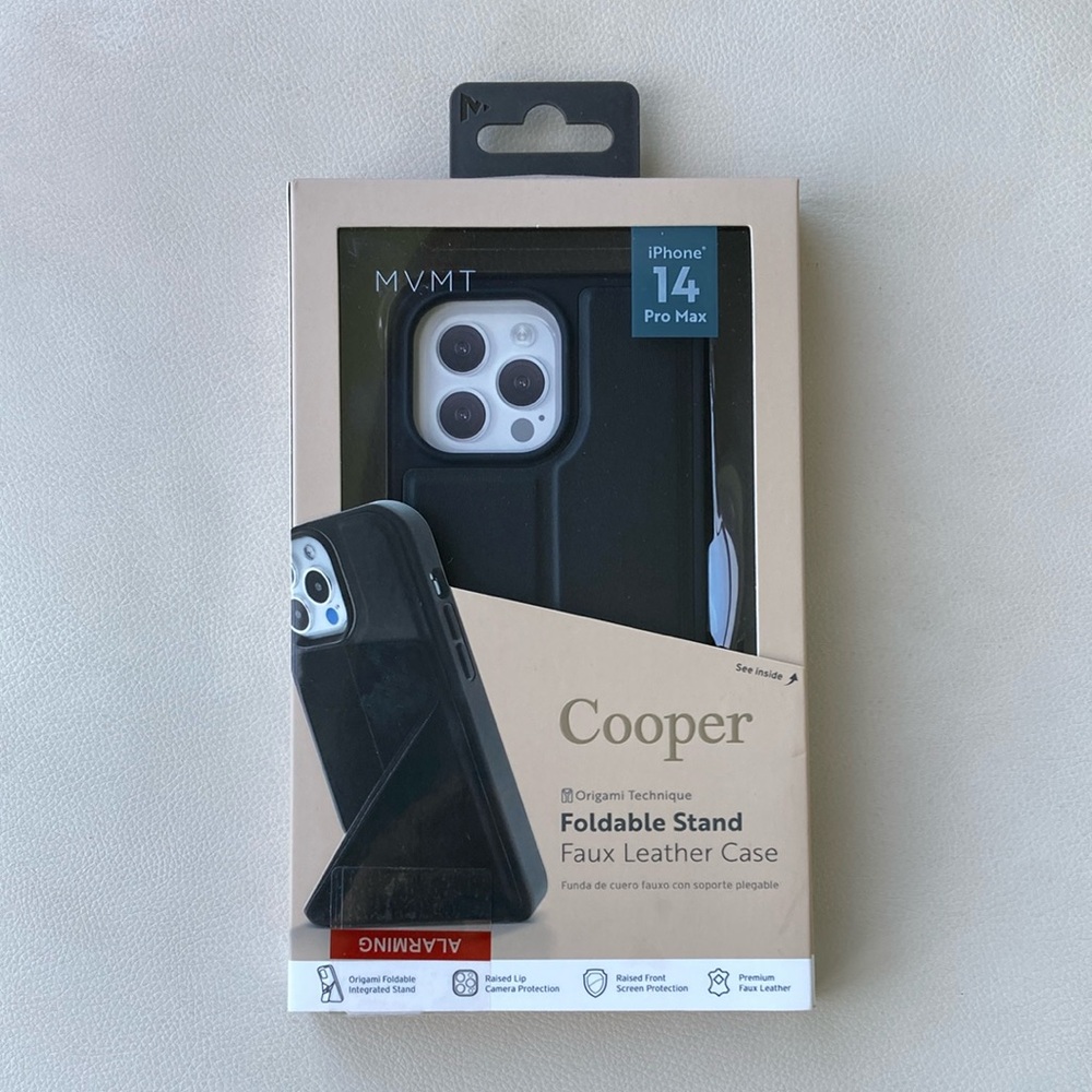 MVMT iPhone 14 Pro Max Phone Case Cooper Black Faux Leather Foldable Stand NIB